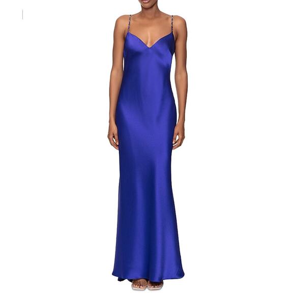 Aqua Satin Cowl Open Back Gown -
Exclusive blue size 12 women prom wedding - Picture 1 of 8